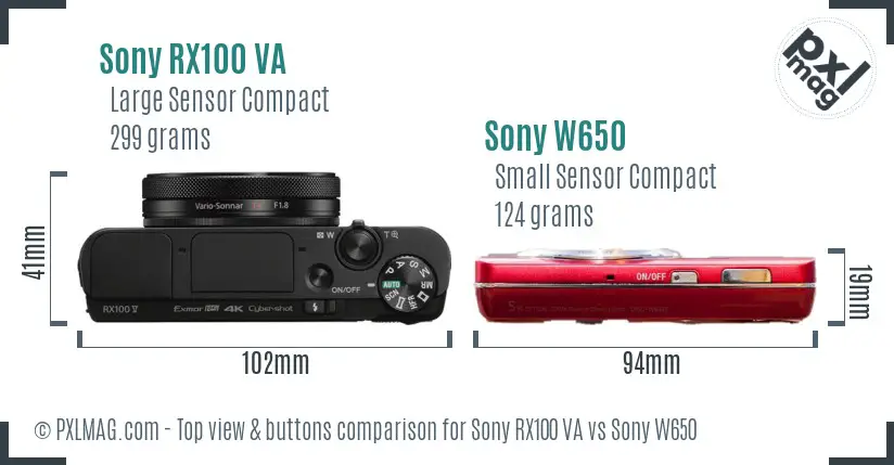 Sony RX100 VA vs Sony W650 top view buttons comparison