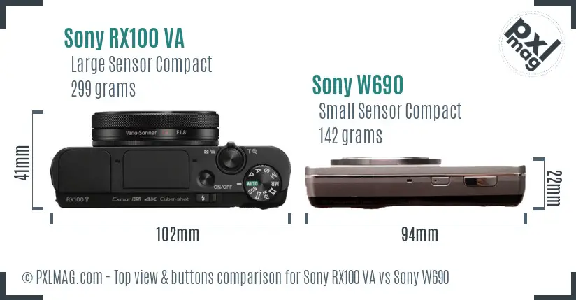 Sony RX100 VA vs Sony W690 top view buttons comparison
