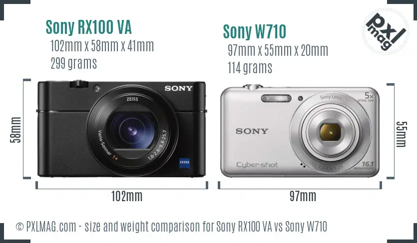 Sony RX100 VA vs Sony W710 size comparison