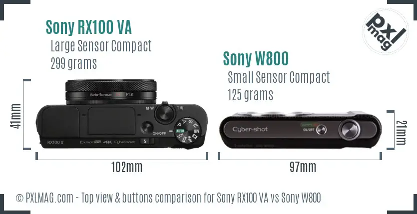 Sony RX100 VA vs Sony W800 top view buttons comparison