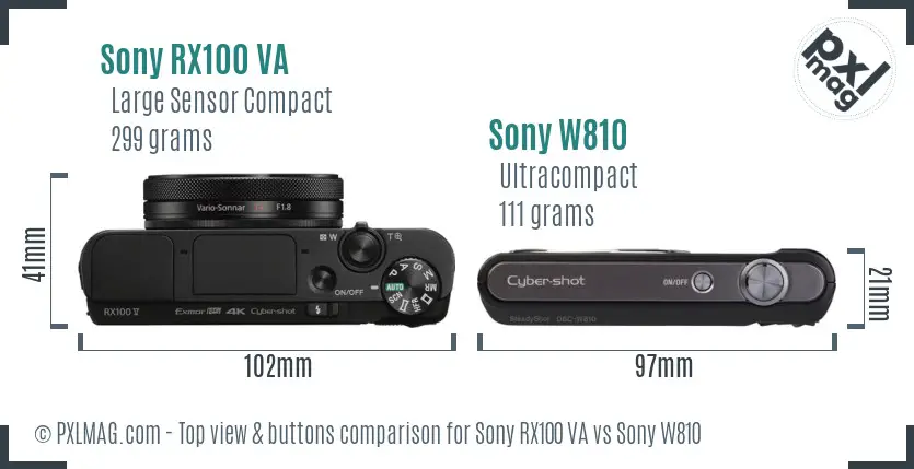Sony RX100 VA vs Sony W810 top view buttons comparison