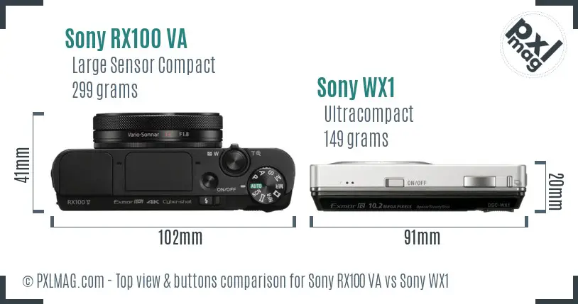 Sony RX100 VA vs Sony WX1 top view buttons comparison