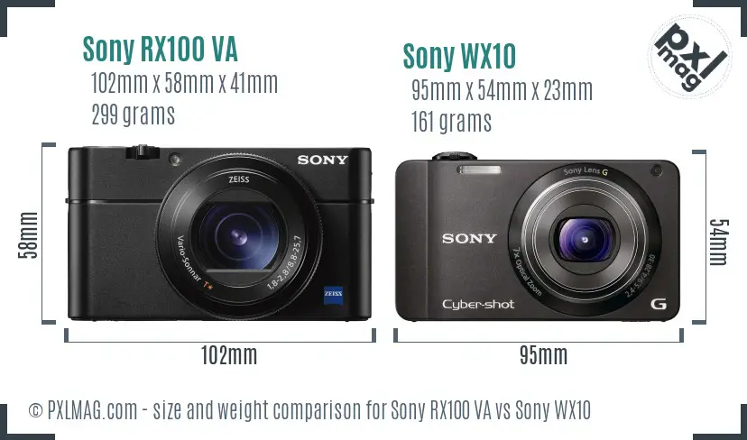 Sony RX100 VA vs Sony WX10 size comparison