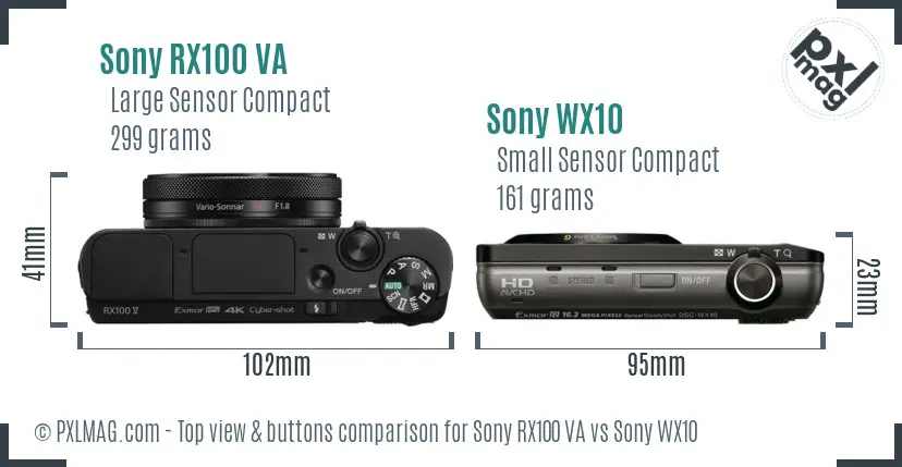 Sony RX100 VA vs Sony WX10 top view buttons comparison