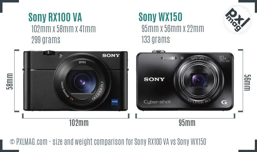 Sony RX100 VA vs Sony WX150 size comparison