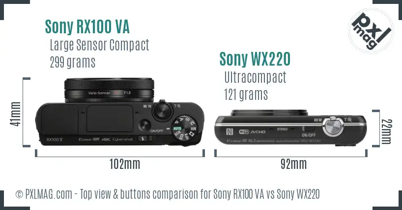 Sony RX100 VA vs Sony WX220 top view buttons comparison