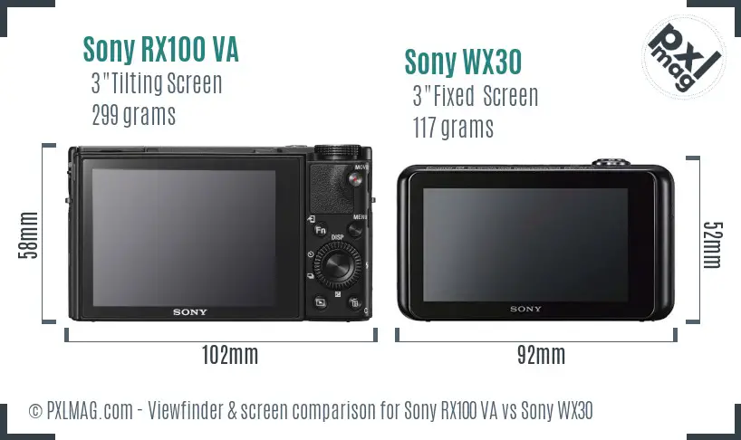 Sony RX100 VA vs Sony WX30 Screen and Viewfinder comparison