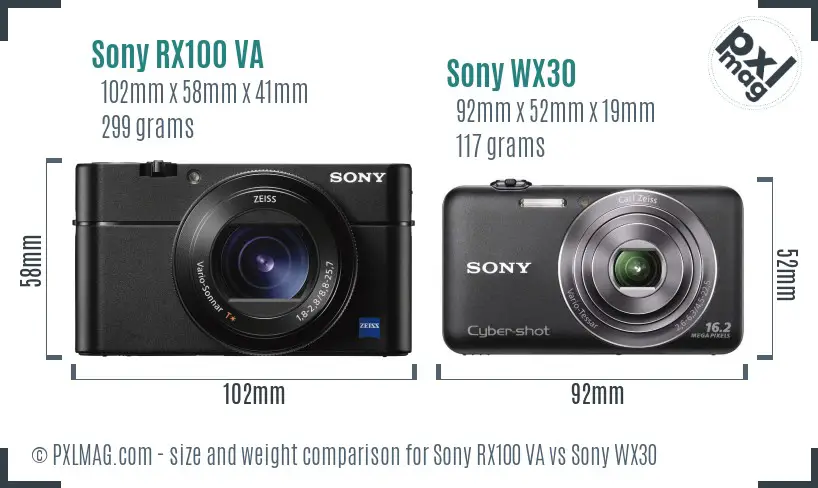 Sony RX100 VA vs Sony WX30 size comparison