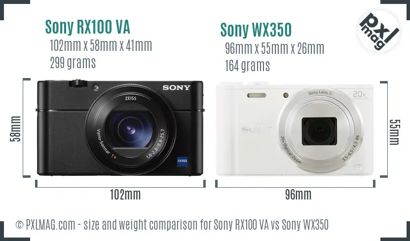 Sony RX100 VA vs Sony WX350 size comparison