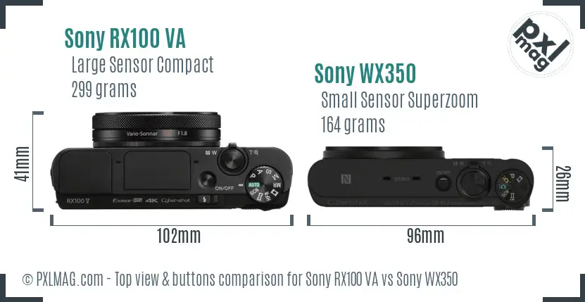 Sony RX100 VA vs Sony WX350 top view buttons comparison