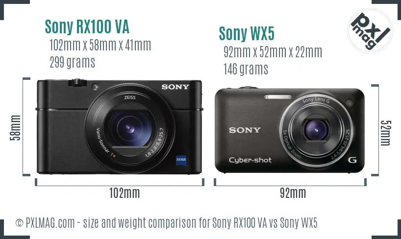 Sony RX100 VA vs Sony WX5 size comparison