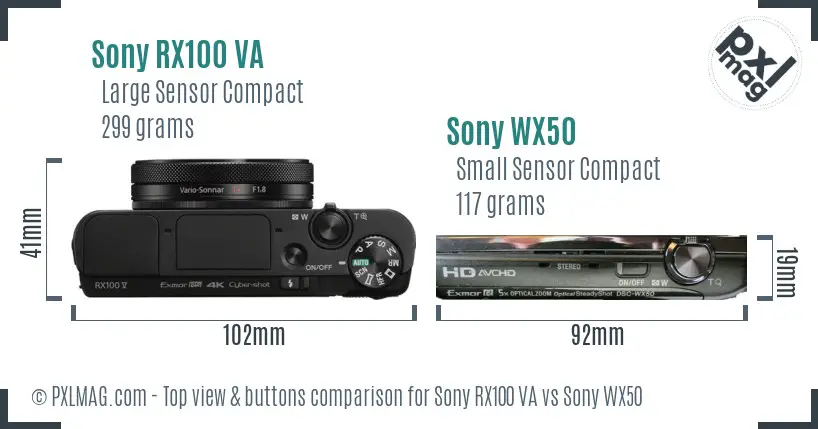 Sony RX100 VA vs Sony WX50 top view buttons comparison