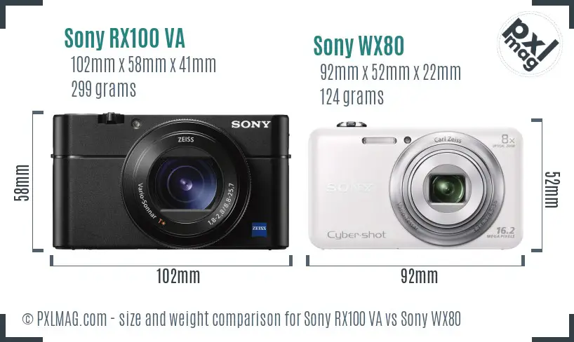 Sony RX100 VA vs Sony WX80 size comparison