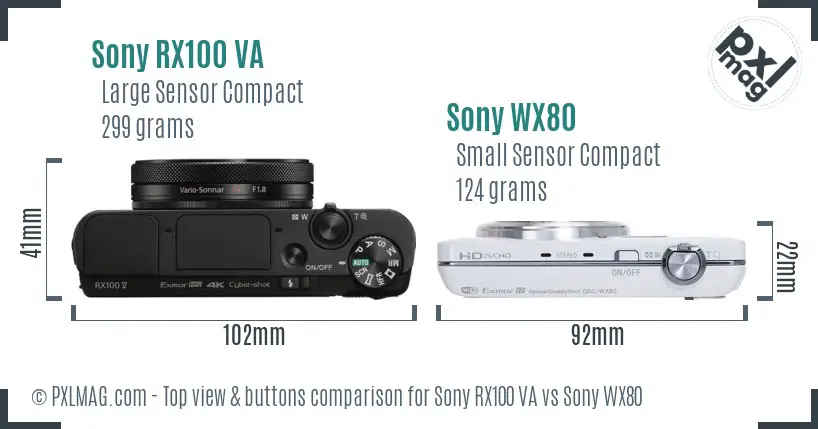 Sony RX100 VA vs Sony WX80 top view buttons comparison