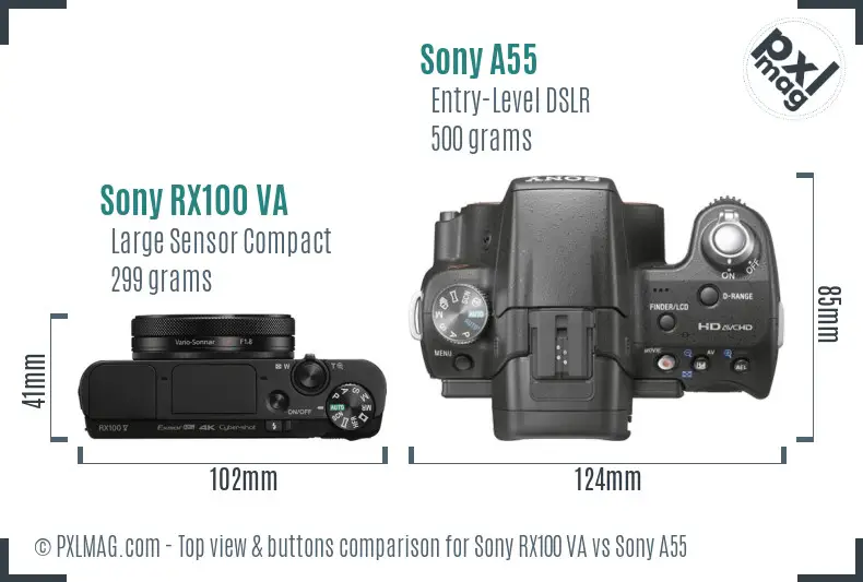 Sony RX100 VA vs Sony A55 top view buttons comparison