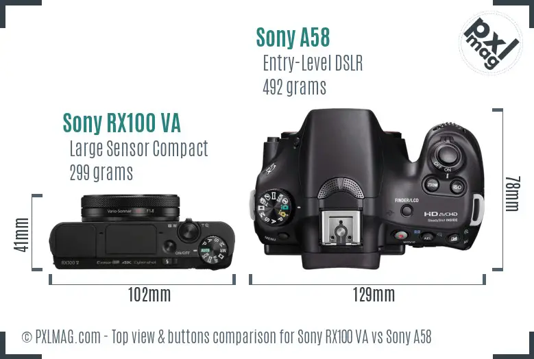 Sony RX100 VA vs Sony A58 top view buttons comparison