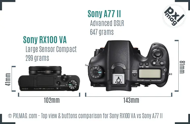 Sony RX100 VA vs Sony A77 II top view buttons comparison