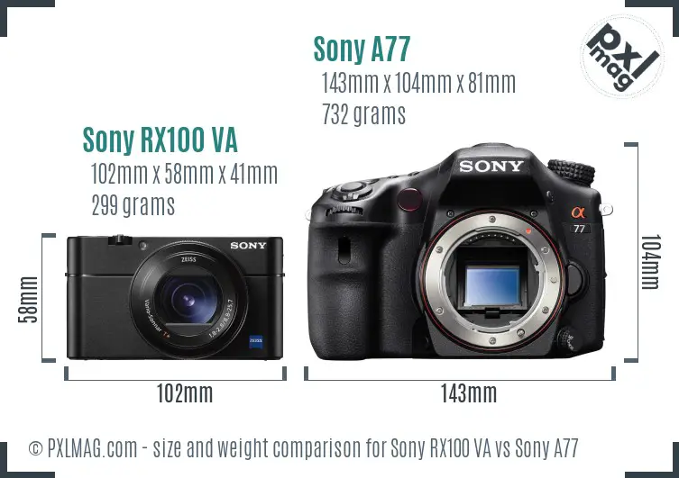 Sony RX100 VA vs Sony A77 size comparison
