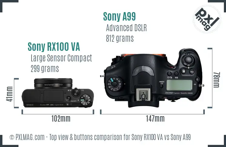 Sony RX100 VA vs Sony A99 top view buttons comparison