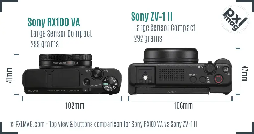 Sony RX100 VA vs Sony ZV-1 II top view buttons comparison