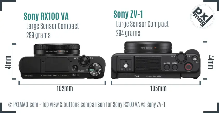 Sony RX100 VA vs Sony ZV-1 top view buttons comparison