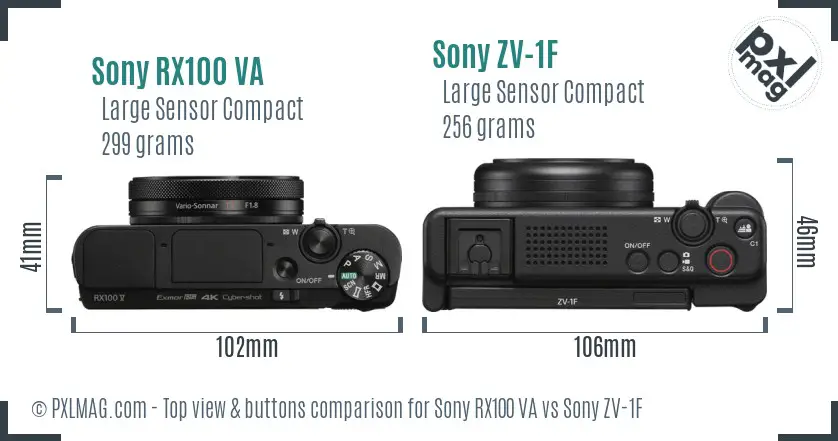 Sony RX100 VA vs Sony ZV-1F top view buttons comparison