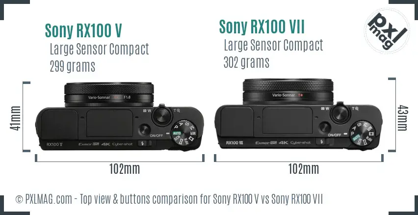 Sony RX100 V vs Sony RX100 VII top view buttons comparison