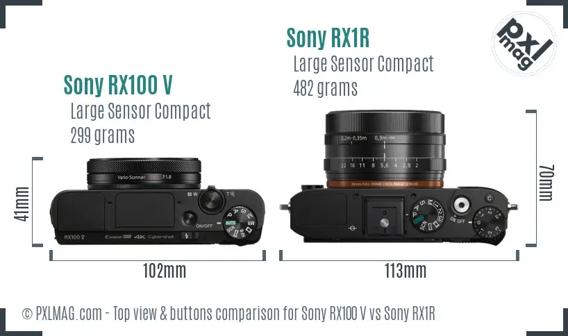 Sony RX100 V vs Sony RX1R top view buttons comparison