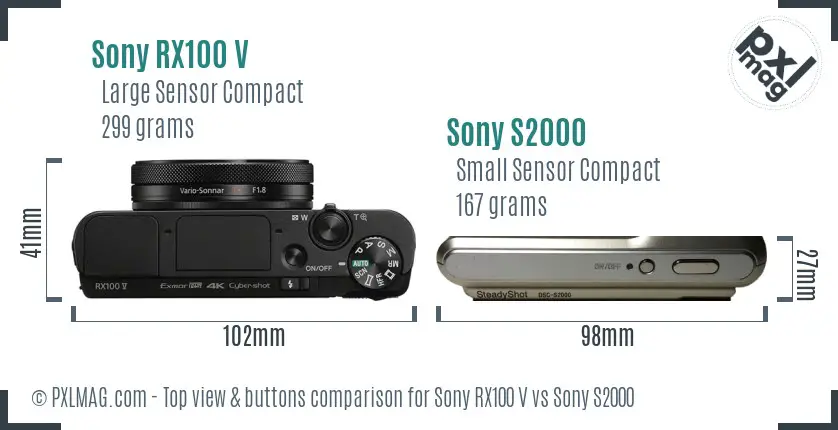 Sony RX100 V vs Sony S2000 top view buttons comparison