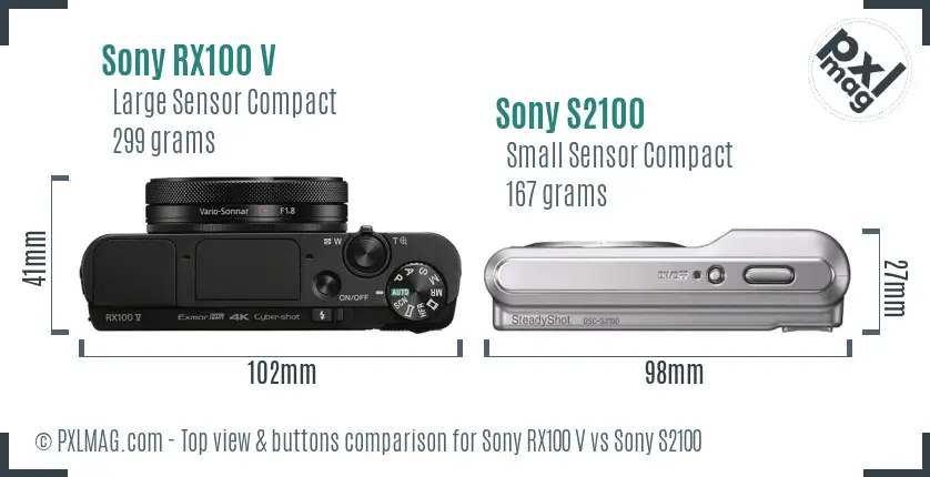 Sony RX100 V vs Sony S2100 top view buttons comparison
