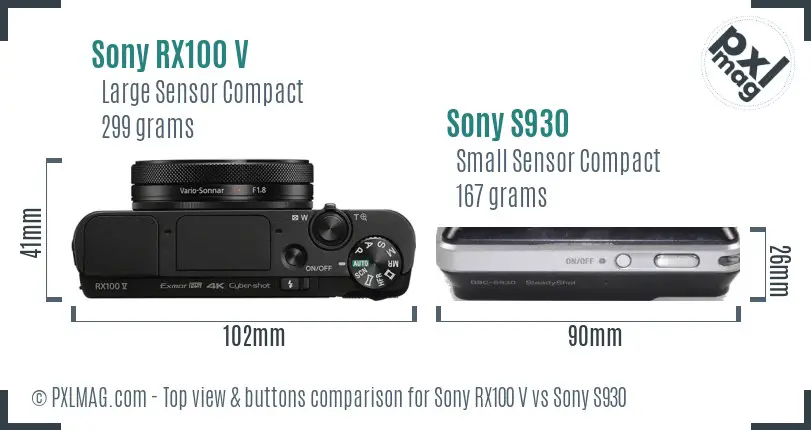 Sony RX100 V vs Sony S930 top view buttons comparison