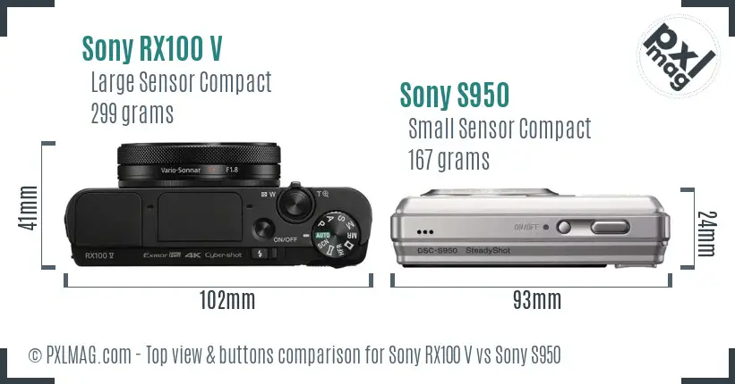 Sony RX100 V vs Sony S950 top view buttons comparison