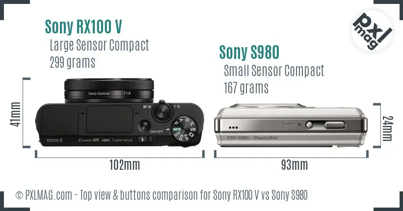 Sony RX100 V vs Sony S980 top view buttons comparison
