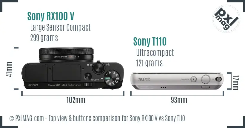 Sony RX100 V vs Sony T110 top view buttons comparison