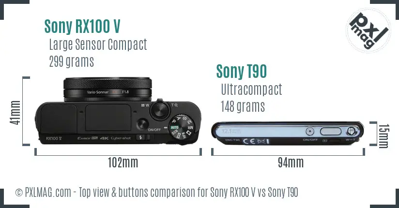 Sony RX100 V vs Sony T90 top view buttons comparison