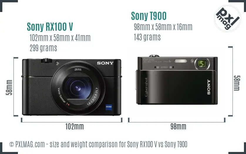Sony RX100 V vs Sony T900 size comparison