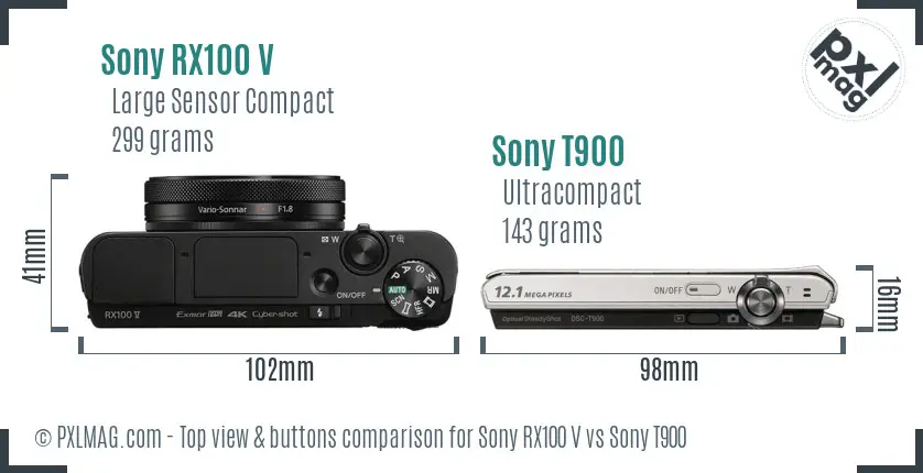 Sony RX100 V vs Sony T900 top view buttons comparison
