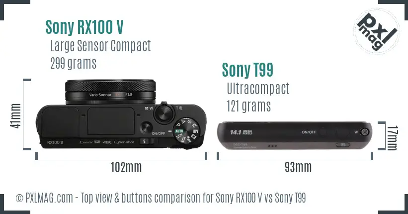 Sony RX100 V vs Sony T99 top view buttons comparison