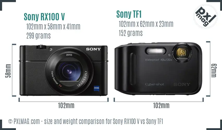 Sony RX100 V vs Sony TF1 size comparison
