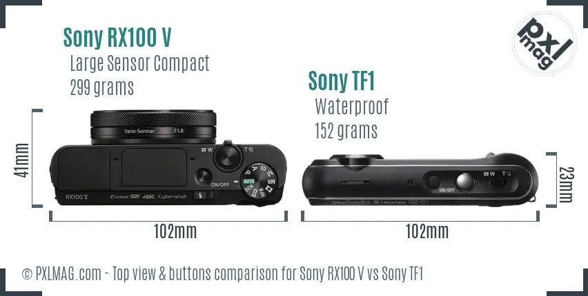 Sony RX100 V vs Sony TF1 top view buttons comparison