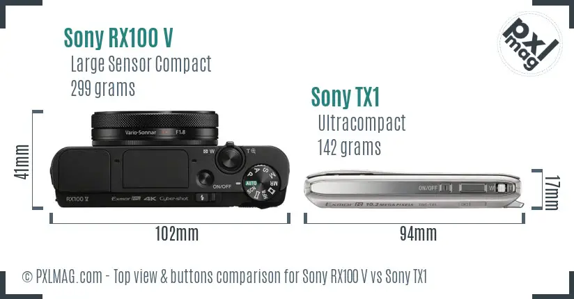 Sony RX100 V vs Sony TX1 top view buttons comparison
