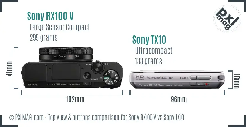 Sony RX100 V vs Sony TX10 top view buttons comparison