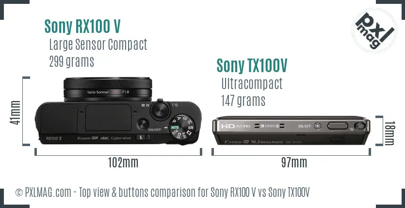 Sony RX100 V vs Sony TX100V top view buttons comparison