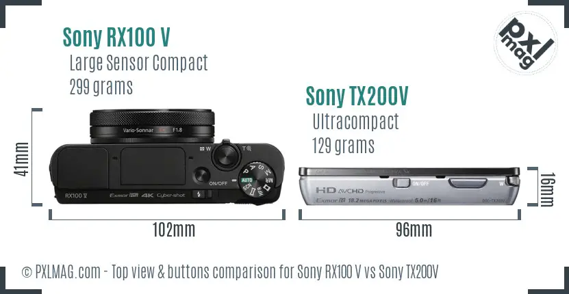 Sony RX100 V vs Sony TX200V top view buttons comparison