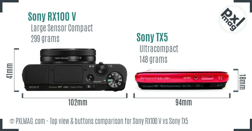 Sony RX100 V vs Sony TX5 top view buttons comparison