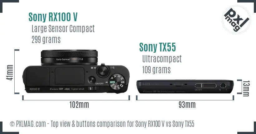 Sony RX100 V vs Sony TX55 top view buttons comparison