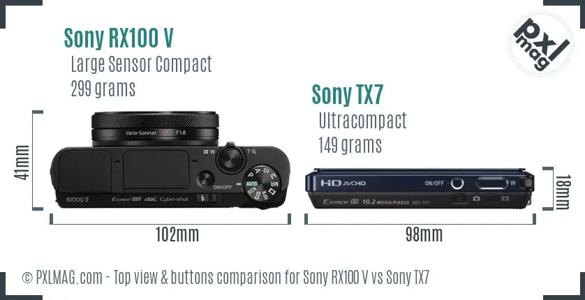Sony RX100 V vs Sony TX7 top view buttons comparison