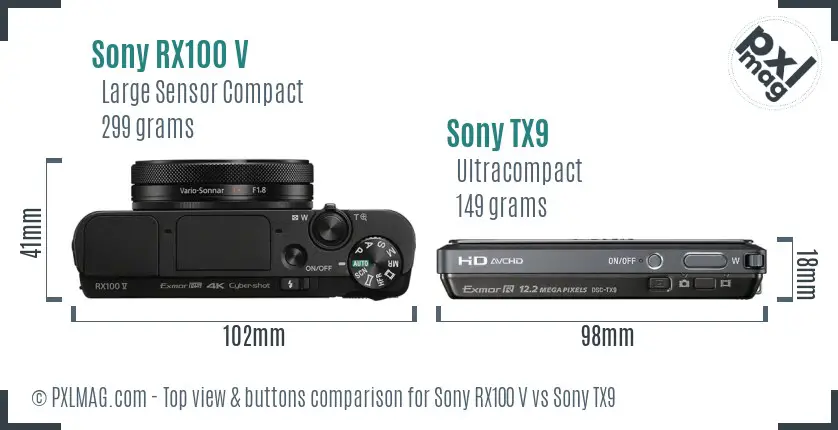 Sony RX100 V vs Sony TX9 top view buttons comparison