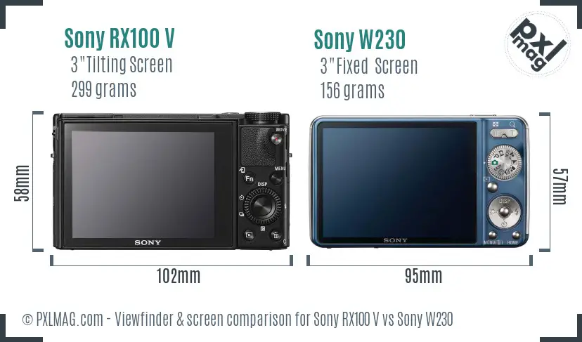 Sony RX100 V vs Sony W230 Screen and Viewfinder comparison