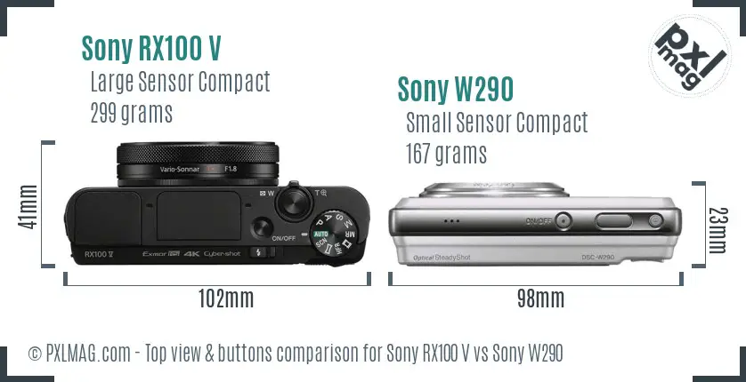 Sony RX100 V vs Sony W290 top view buttons comparison